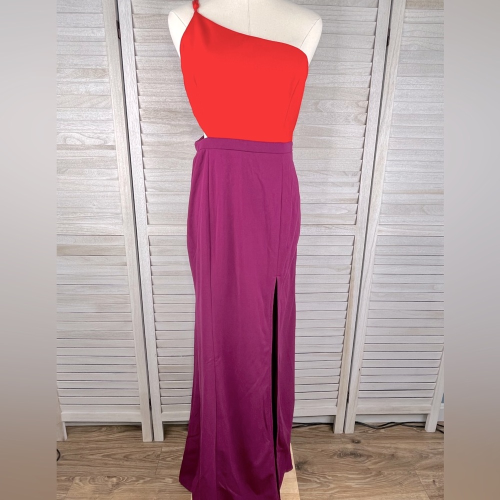 NANAMACS "Blessed with Beauty" One Shoulder Colorblock Maxi Dress Red/Purple-L